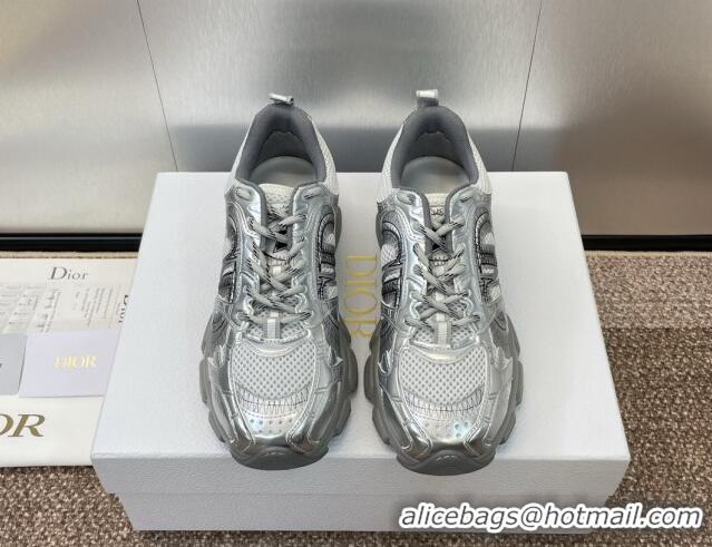 Popular Style Dior Dior Chrono Sneakers 4cm in Mesh with Laminated Leather-Effect Panels Silver Grey 7230081