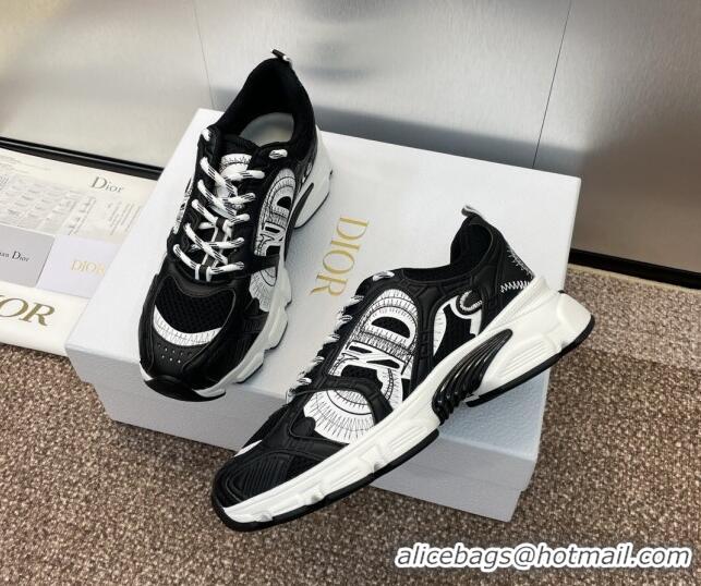 Lower Price Dior Dior Chrono Sneakers 4cm in Mesh with Laminated Leather-Effect Panels Black 7230082