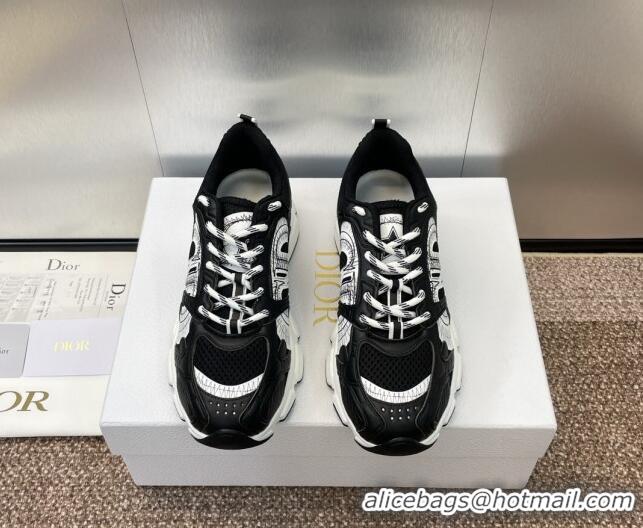 Lower Price Dior Dior Chrono Sneakers 4cm in Mesh with Laminated Leather-Effect Panels Black 7230082