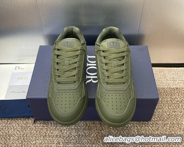 Unique Style Dior B27 Low-Top Sneakers in Grained Calfskin Khaki Green 7230085