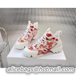 Popular Style Dior D-Connect Sneakers in Red Butterfly Printed Technical Fabric 7230087