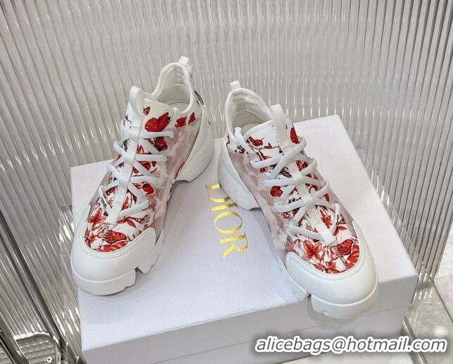 Popular Style Dior D-Connect Sneakers in Red Butterfly Printed Technical Fabric 7230087