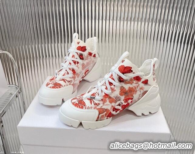 Popular Style Dior D-Connect Sneakers in Red Butterfly Printed Technical Fabric 7230087