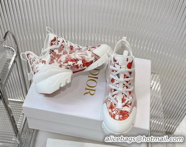 Popular Style Dior D-Connect Sneakers in Red Butterfly Printed Technical Fabric 7230087