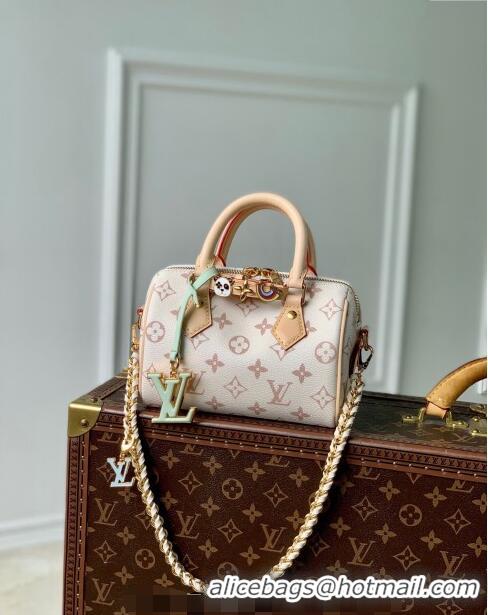 Promotional Louis Vuitton Speedy 18 LV&I Monogram Dune Canvas Bag with Charm M24606 White 2024