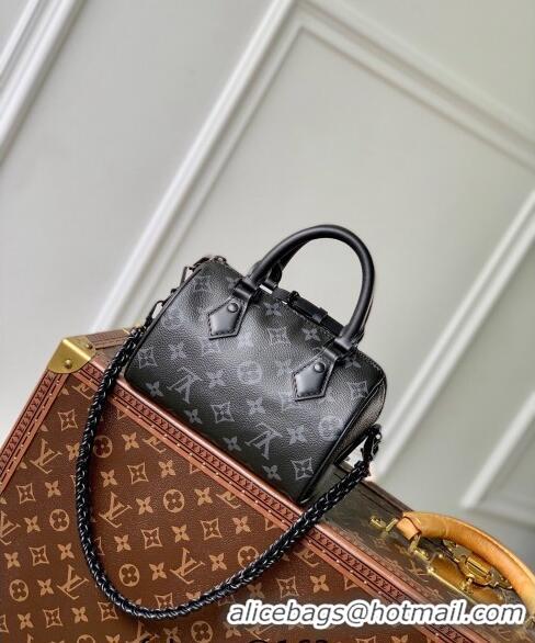 Low Cost Louis Vuitton Speedy 18 LV&I Monogram Eclipse Canvas Bag with Charm M24474 Black 2024