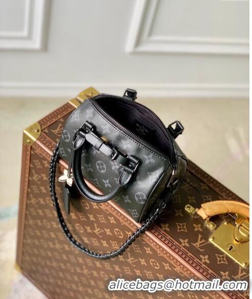 Low Cost Louis Vuitton Speedy 18 LV&I Monogram Eclipse Canvas Bag with Charm M24474 Black 2024