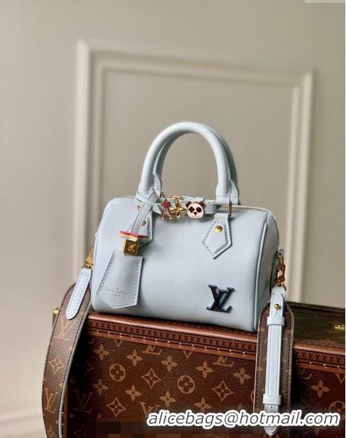 Unique Grade Louis Vuitton Speedy 18 LV&I Bag with Charm in Light Blue Leather M24604 2024