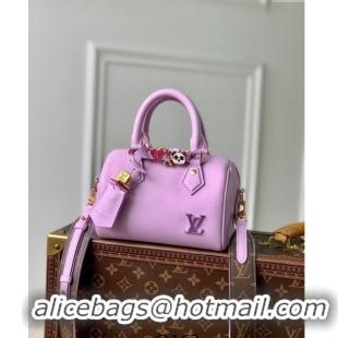 Shop Louis Vuitton Speedy 18 LV&I Bag with Charm in Purple Leather M24598 2024