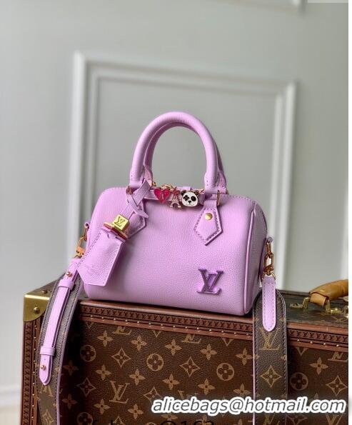 Shop Louis Vuitton Speedy 18 LV&I Bag with Charm in Purple Leather M24598 2024