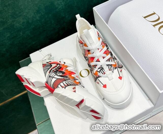 Charming Dior D-Connect Sneakers in Printed Technical Fabric White/Red 7230092