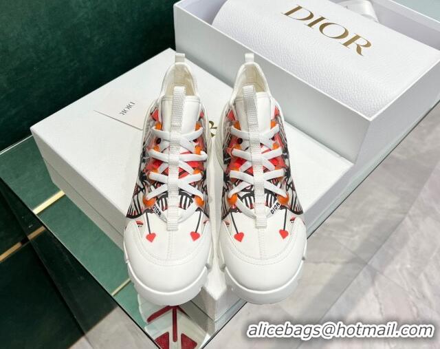 Charming Dior D-Connect Sneakers in Printed Technical Fabric White/Red 7230092