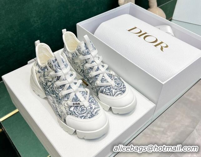 Good Quality Dior D-Connect Sneakers in Blue Toile de Jouy Technical Fabric 7230093