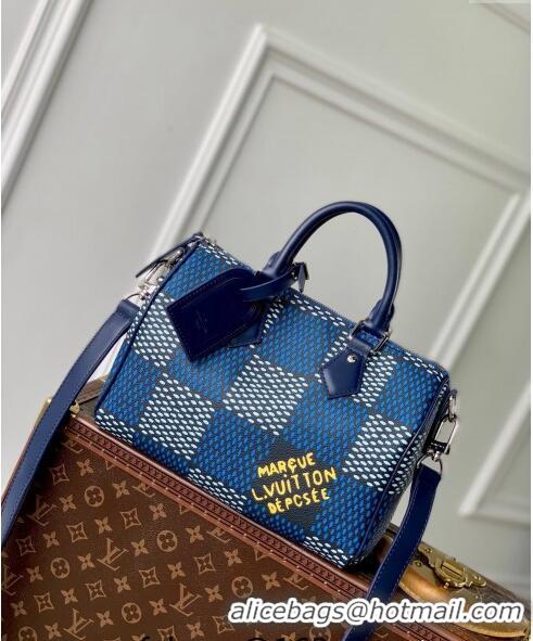 Well Crafted Louis Vuitton Men's Speedy 25 Bandouliere bag in Blue Damier Heritage Canvas N40691 2024