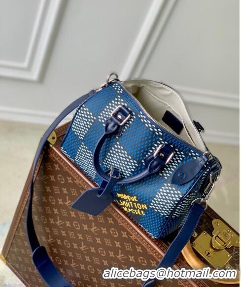 Well Crafted Louis Vuitton Men's Speedy 25 Bandouliere bag in Blue Damier Heritage Canvas N40691 2024