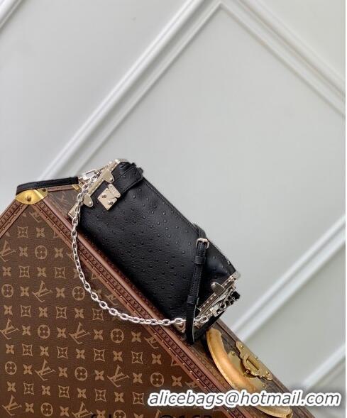 Super Quality Louis Vuitton Slim Trunk Hobo bag in Ostrich Embossed Leather M25445 Black 2024