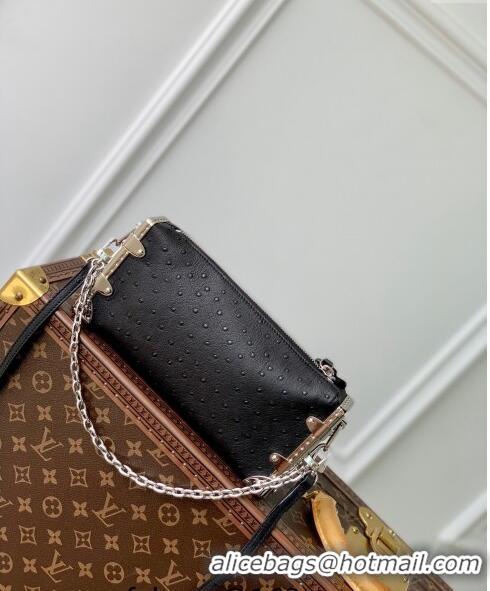 Super Quality Louis Vuitton Slim Trunk Hobo bag in Ostrich Embossed Leather M25445 Black 2024