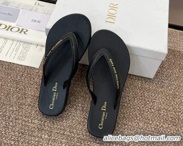 Durable Dior Diorsea Flat Thong Sandal in Calfskin Black 724059