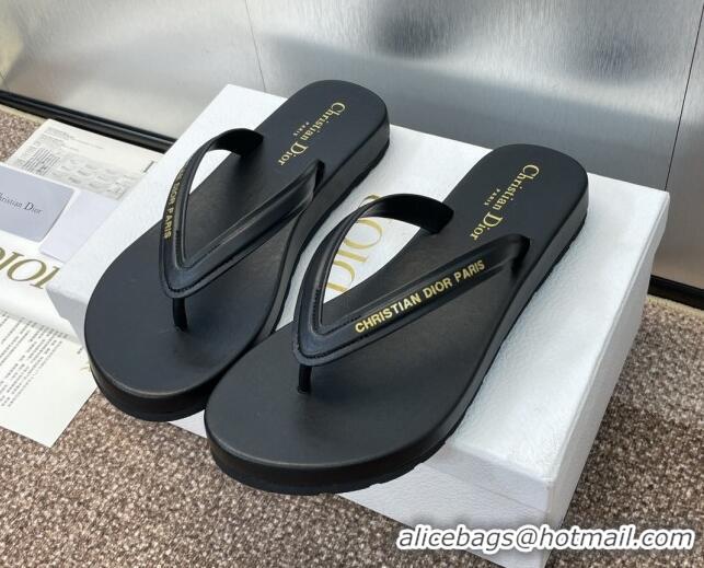 Durable Dior Diorsea Flat Thong Sandal in Calfskin Black 724059