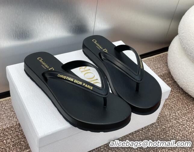 Durable Dior Diorsea Flat Thong Sandal in Calfskin Black 724059