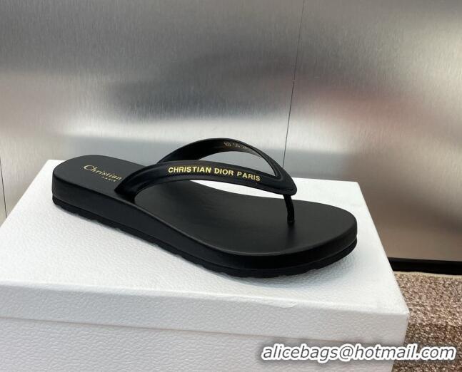 Durable Dior Diorsea Flat Thong Sandal in Calfskin Black 724059