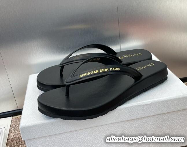 Durable Dior Diorsea Flat Thong Sandal in Calfskin Black 724059