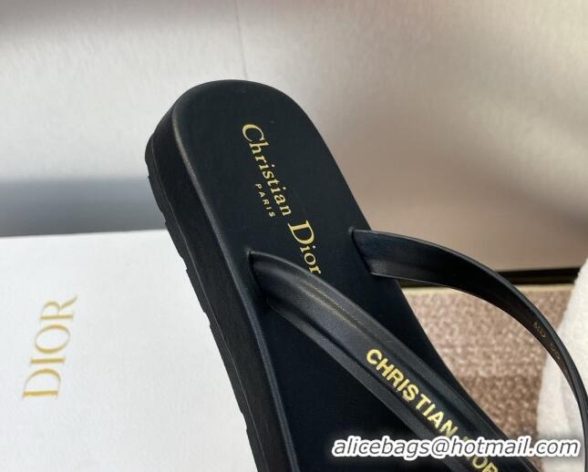 Durable Dior Diorsea Flat Thong Sandal in Calfskin Black 724059