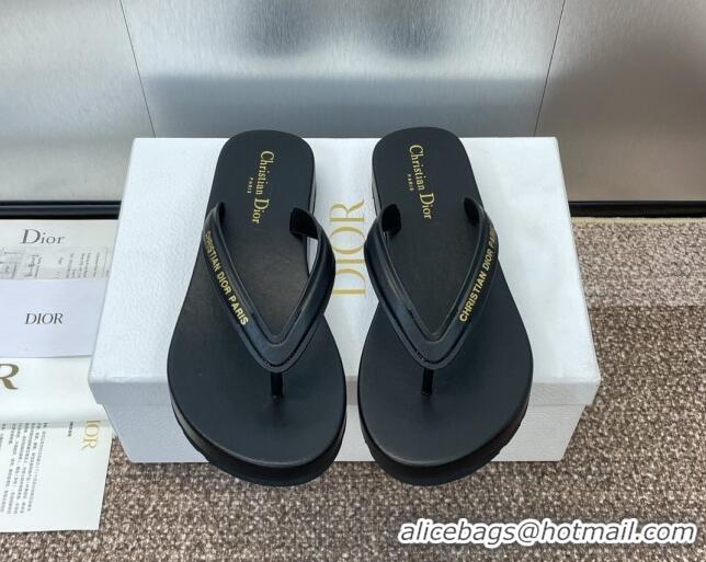 Durable Dior Diorsea Flat Thong Sandal in Calfskin Black 724059