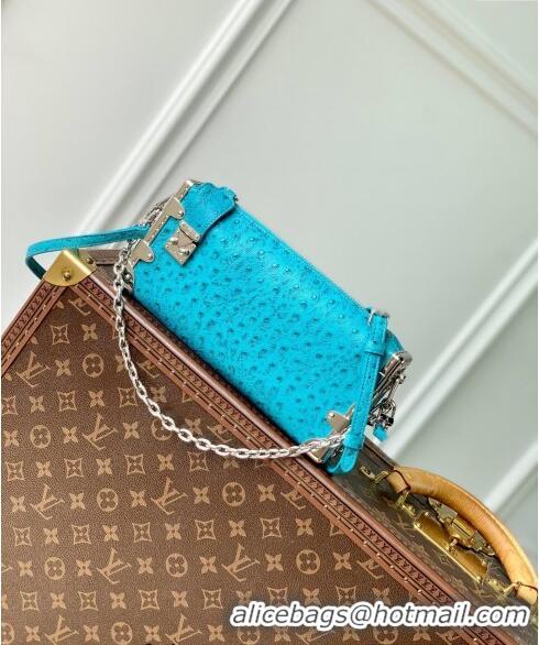 Best Quality Louis Vuitton Slim Trunk Hobo bag in Ostrich Embossed Leather M25445 Pool Blue 2024