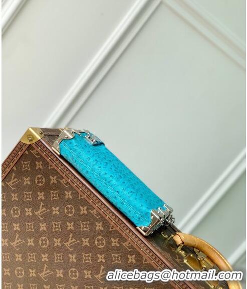 Best Quality Louis Vuitton Slim Trunk Hobo bag in Ostrich Embossed Leather M25445 Pool Blue 2024