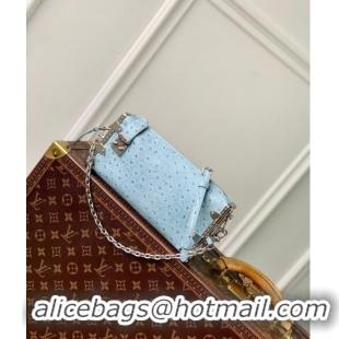 Cheap Grade Louis Vuitton Slim Trunk Hobo bag in Ostrich Embossed Leather M25445 Light Blue 2024