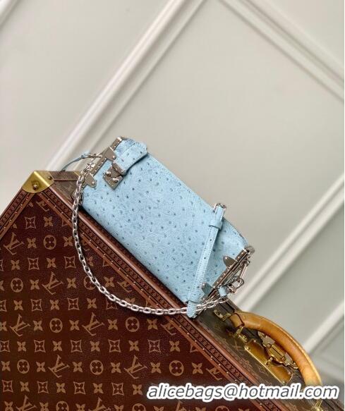 Cheap Grade Louis Vuitton Slim Trunk Hobo bag in Ostrich Embossed Leather M25445 Light Blue 2024