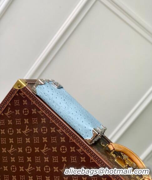 Cheap Grade Louis Vuitton Slim Trunk Hobo bag in Ostrich Embossed Leather M25445 Light Blue 2024