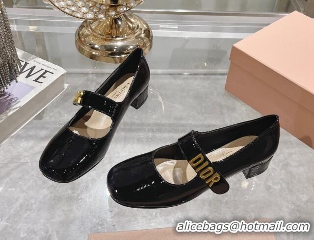 Luxury Dior Baby-D Mary Janes Pumps 4.5cm in Patent Leather Black 0814001