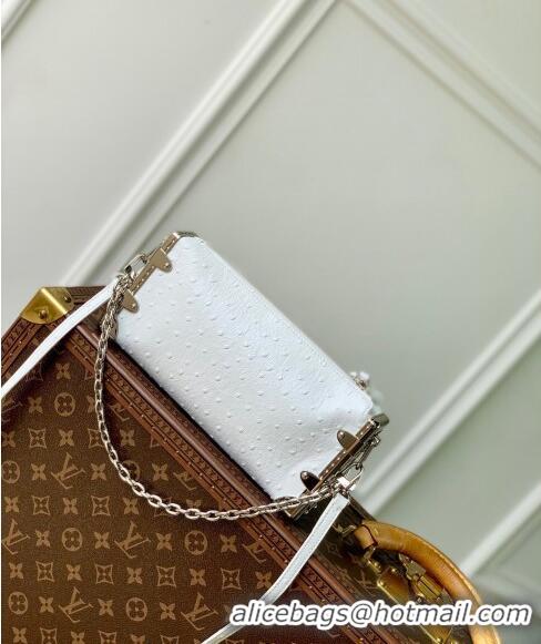 Well Crafted Louis Vuitton Slim Trunk Hobo bag in Ostrich Embossed Leather M25445 White 2024