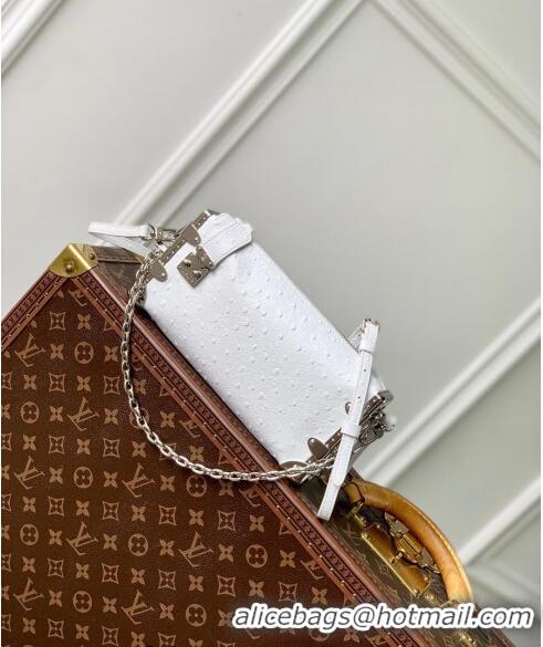 Well Crafted Louis Vuitton Slim Trunk Hobo bag in Ostrich Embossed Leather M25445 White 2024