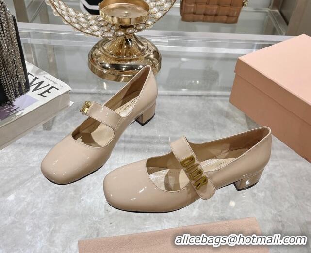 Stylish Dior Baby-D Mary Janes Pumps 4.5cm in Patent Leather Beige 814002