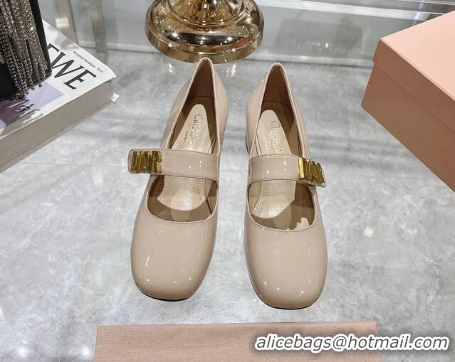 Stylish Dior Baby-D Mary Janes Pumps 4.5cm in Patent Leather Beige 814002