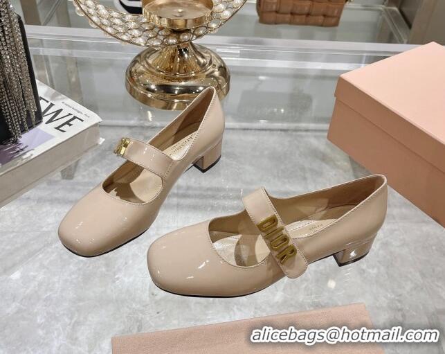 Stylish Dior Baby-D Mary Janes Pumps 4.5cm in Patent Leather Beige 814002