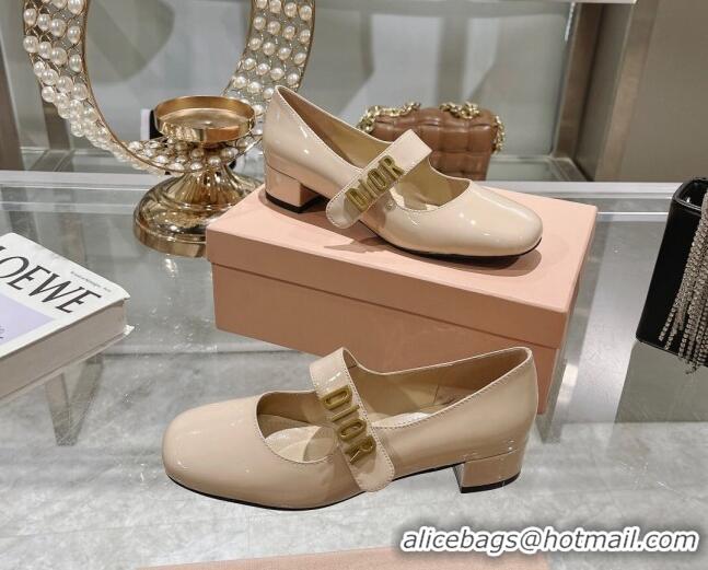 Stylish Dior Baby-D Mary Janes Pumps 4.5cm in Patent Leather Beige 814002