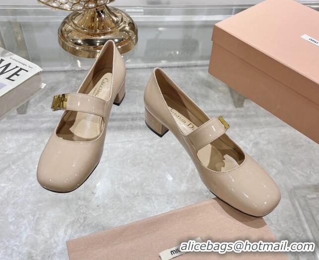 Stylish Dior Baby-D Mary Janes Pumps 4.5cm in Patent Leather Beige 814002