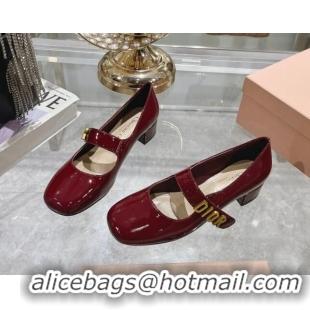 Grade Dior Baby-D Mary Janes Pumps4.5cm in Patent Leather Burgundy 814003