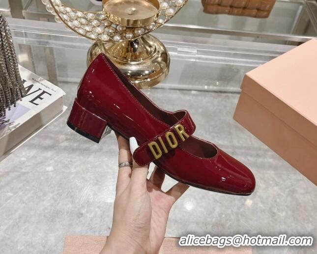 Grade Dior Baby-D Mary Janes Pumps4.5cm in Patent Leather Burgundy 814003