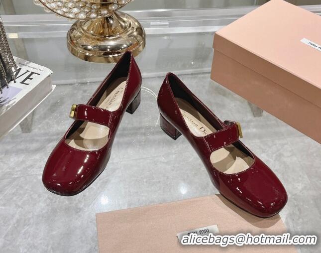 Grade Dior Baby-D Mary Janes Pumps4.5cm in Patent Leather Burgundy 814003