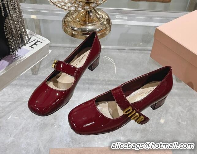 Grade Dior Baby-D Mary Janes Pumps4.5cm in Patent Leather Burgundy 814003