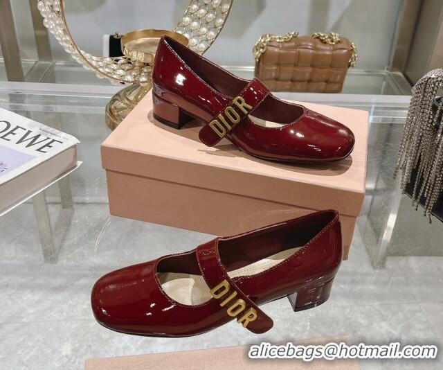 Grade Dior Baby-D Mary Janes Pumps4.5cm in Patent Leather Burgundy 814003