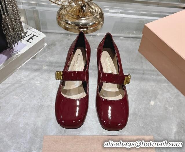 Grade Dior Baby-D Mary Janes Pumps4.5cm in Patent Leather Burgundy 814003