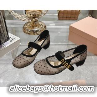 Luxury Discount Dior Baby-D Mary Janes Pumps 4.5cm in Dotted Mesh Beige 814004