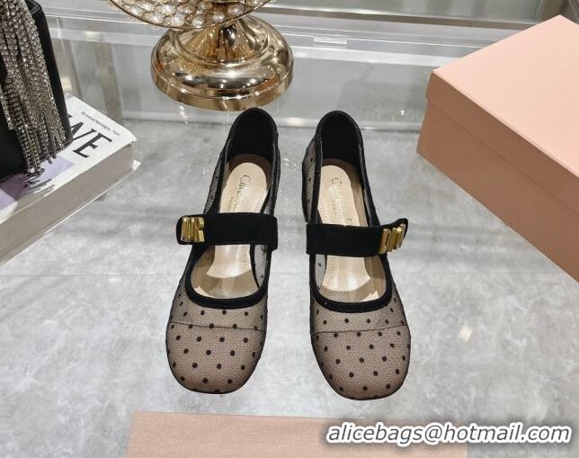 Luxury Discount Dior Baby-D Mary Janes Pumps 4.5cm in Dotted Mesh Beige 814004