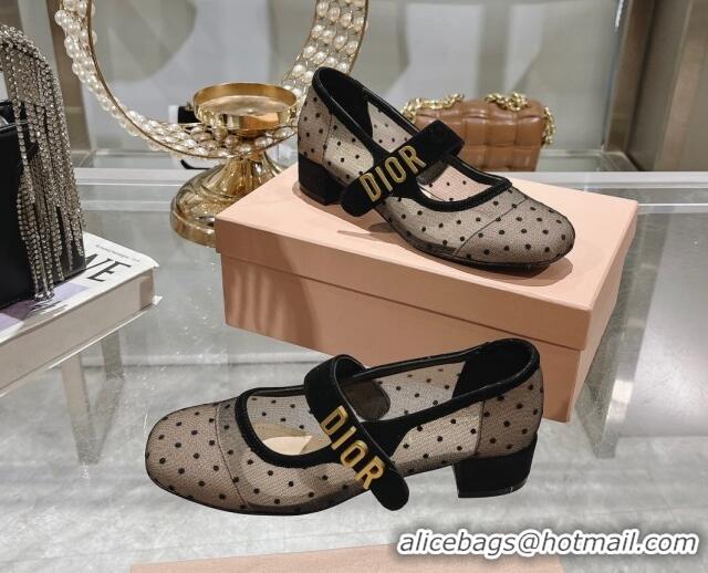 Luxury Discount Dior Baby-D Mary Janes Pumps 4.5cm in Dotted Mesh Beige 814004